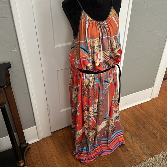 Anthropologie Dream Daily Aija Red Watercolor Tropical Maxi Dress Large - Picture 5 of 7